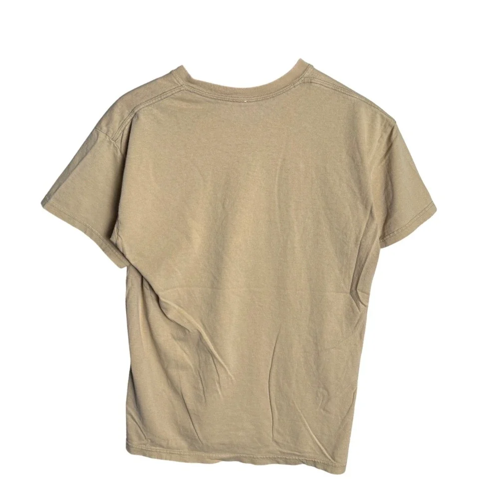 Kerusso Mens Lion of Judah Christian distressed Graphic T-Shirt Tan Cotton Sz M